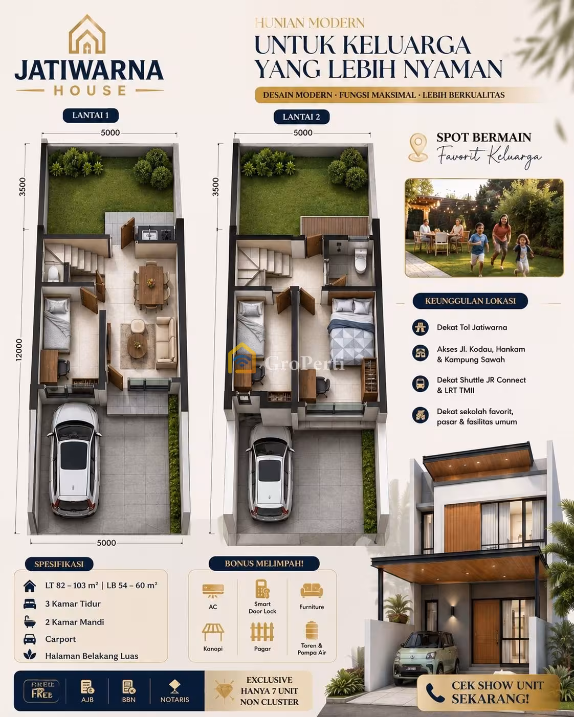 Dijual Rumah dekat tol Jatiwarna PondokMelati Bekasi tanah luas 3KT  - 3